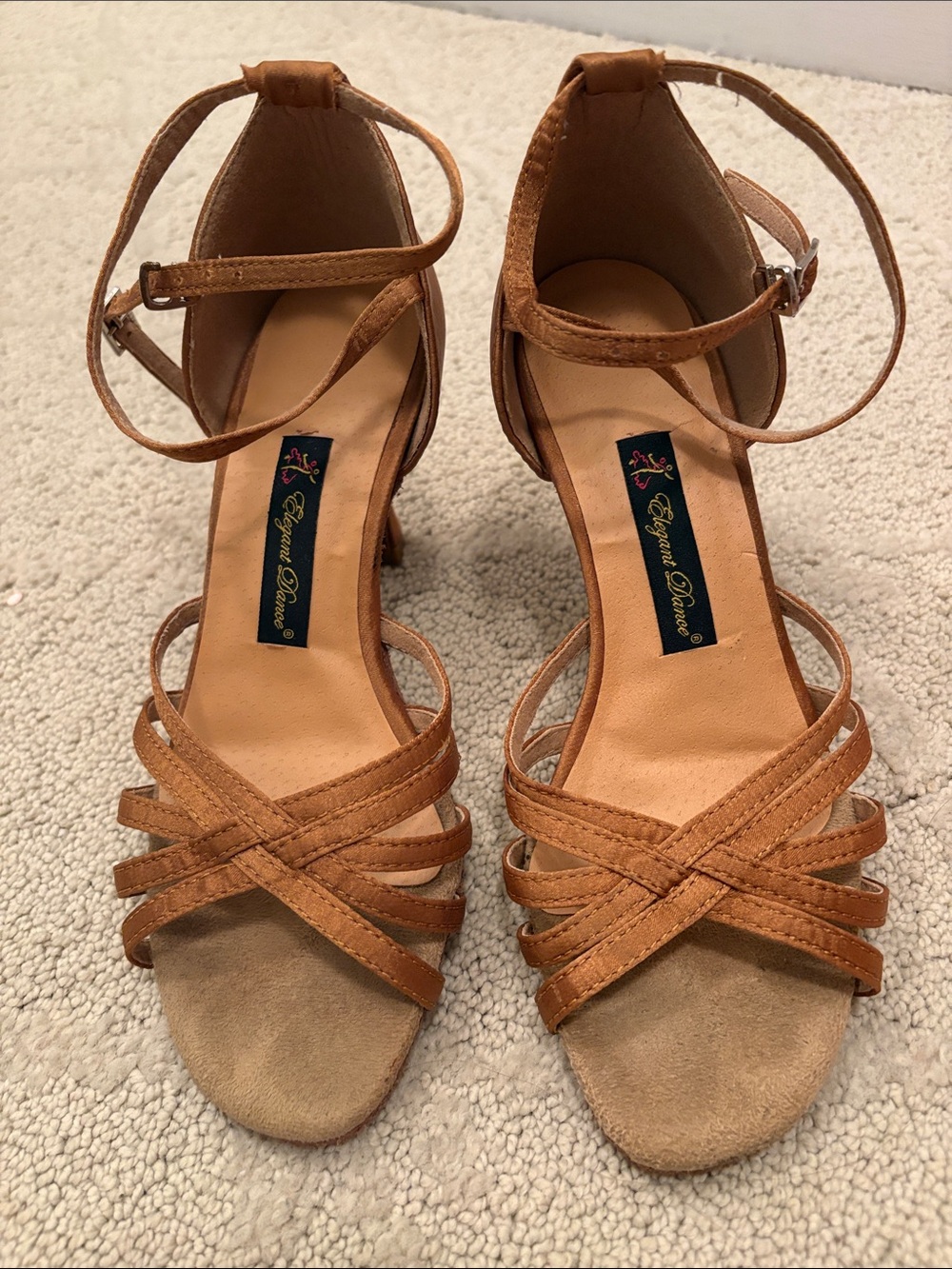 Strappy Ballroom Dance Ankle-Heel Sandals in Tan -